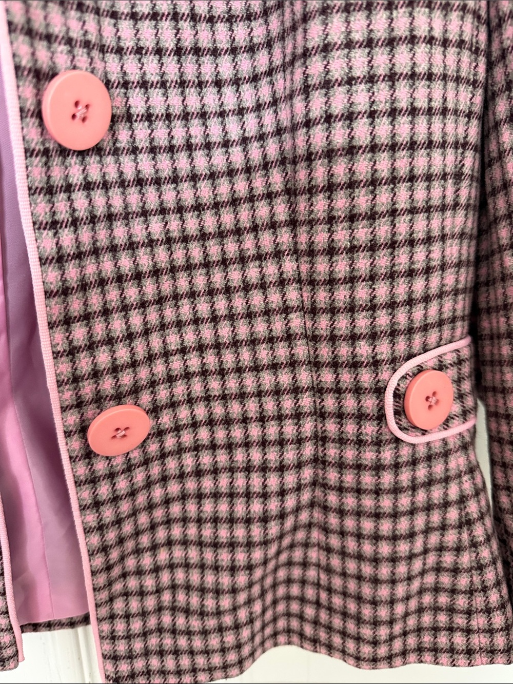 Halogen Pink Houndstooth Blazer Jacket Taylored Workwear Wool Women’s Size M - Picture 6 of 10